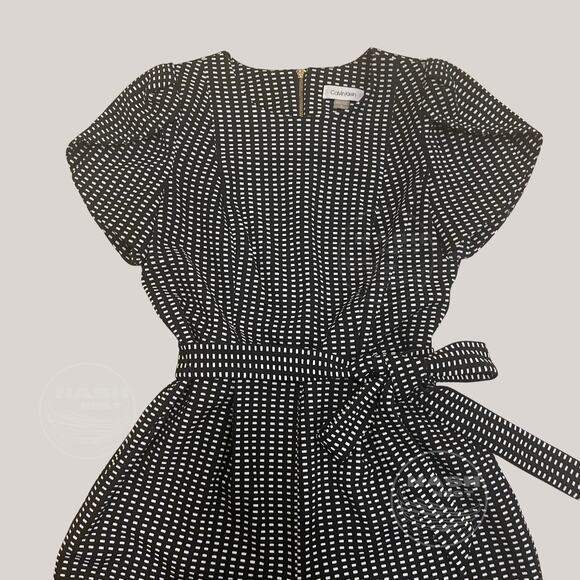 Calvin Klein Size 4 Jumpsuit | Black White Check Belted Short Sleeve NWOT - Picture 2 of 9
